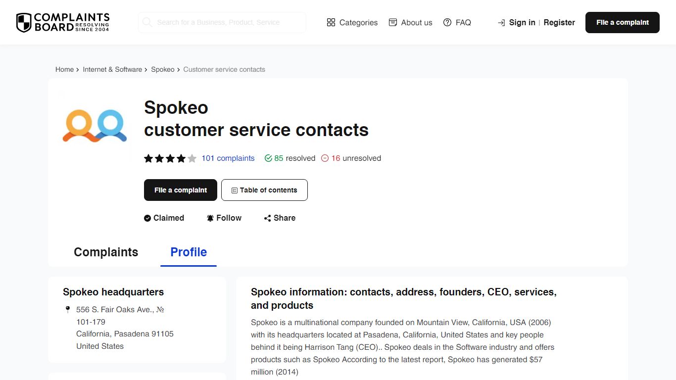 Spokeo Contact Number, Email, Support, Information - Complaints Board